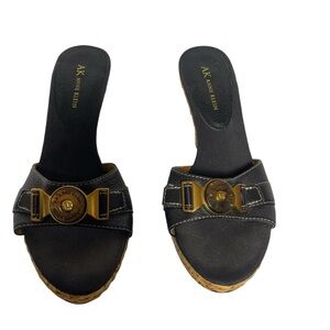 Anne‎ Klein Black Women's Wicker Wedge Sandals 9.5